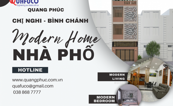 Mẫu nhà 5x20m với sân thượng trồng cây xanh Bình Chánh